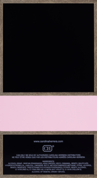 Tył opakowania Good Girl Blush Elixir: czarno-różowe z logo CH i białym tekstem, lista składników u dołu.