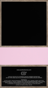 Spód opakowania Good Girl Blush Elixir: różowy pasek, czarna etykieta ze składem i logo CH.