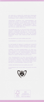 Tylna strona opakowania Guerlain Aqua Allegoria, informująca o składnikach naturalnych i recyklingu.