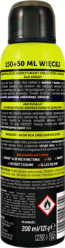 Tył zielono-żółtego sprayu do stóp 4Active Men antyodórowego, z napisem 150+50 ML WIĘCEJ i piktogramem łatwopalności.