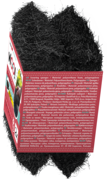 Dwa czarne zmywaki szorujące viGO! z poliuretanu, do grilla i kuchni, widoczne z przodu w częściowym opakowaniu.