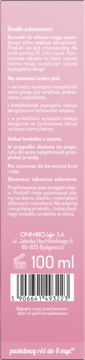 Różowy tył tonera OnlyBio Hair in Balance 100ml. Białe napisy ostrzegawcze, dane producenta, kod i pastelowy róż do 8 myć.