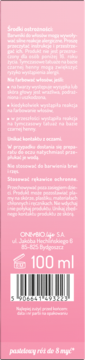 Tył różowego opakowania tonera OnlyBio Hair in Balance 100ml, pastelowy róż. Widoczne instrukcje i kod kreskowy.