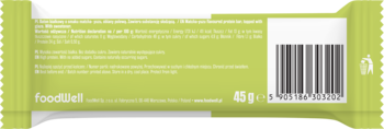 Tył zielonego opakowania batona Purella Superfoods Protein Crunchy matcha-yuzu 45g z kodem i składem.