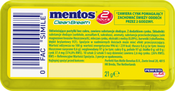 MENTOS Clean Breath ,pastylki odświeżające, Lemonmint,tył