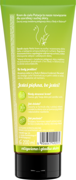 Tył zielonej tubki kremu do ciała OnlyBio Pistacja 200 ml, z polskim tekstem i kodem kreskowym.