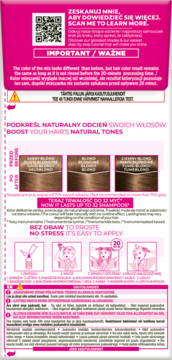Tył farby L'Oréal Casting Crème Gloss 780 Karmelowe Mochaccino. Wzmocnienie naturalnego odcienia, trwałość 32 myć.