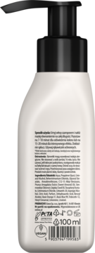 Tył białej butelki miedzianej maski koloryzującej Neboa 100ml. Czarna pompka, opis w języku polskim, certyfikaty.