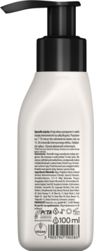 Tył białej butelki maski koloryzującej Neboa 100 ml z czarną pompką, widoczne instrukcje i skład.