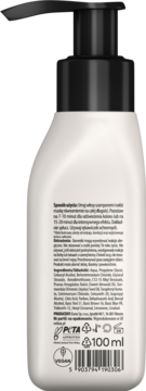 Tył białej butelki maski koloryzującej Neboa z czarnym dozownikiem. Widoczne instrukcje, skład i oznaczenia, 100ml.