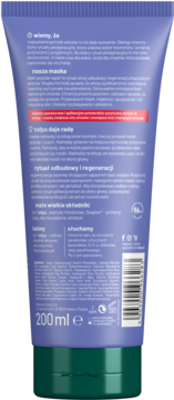 Tył fioletowej tuby maski Tołpa Hair Routine 200ml, opis peptydowej odbudowy i regeneracji włosów.