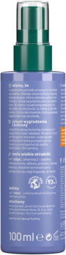 Tył fioletowej butelki serum Tołpa Hair Routine 100ml, z zielonym dozownikiem. Widoczny opis składników, 93% naturalnych.