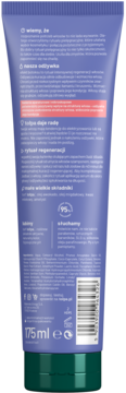 Tył fioletowej tubki Tołpa Hair Routine, odżywki regenerującej 175ml z olejami, widoczny opis i kod kreskowy.