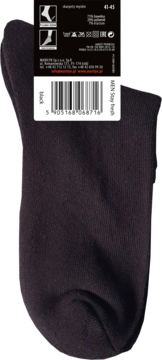 Tył opakowania czarnych skarpet męskich Marilyn, rozmiar 41-45, z widoczną metką i kodem kreskowym.