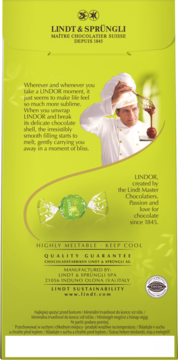 LINDT Lindor ,praliny czekoladowe z nadzieniem Pistacjowym,tył