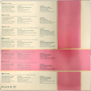 NUXE Pink Fever ,zestaw kosmetyków dla kobiet, suchy olejek 50ml + micelarna woda różana 100ml + balsam do ust 15ml,tył