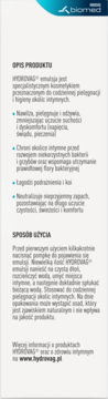 Panel informacyjny HYDORVAG emulsji: opis produktu i sposób użycia, tekst po polsku, z logo Biomed.