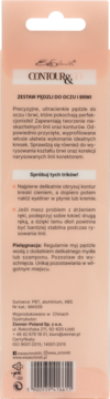 Tył kartonowego opakowania zestawu pędzli Contour & Brows do makijażu oczu i brwi, z opisami i kodem.