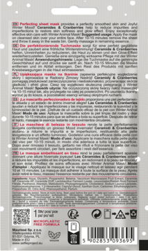 Tył szarego opakowania maski w płachcie Selfie Project Ceramidy & Żurawina z opisem i składem.