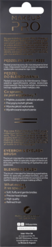 Tył czarnego opakowania pędzli MakeUp PRO, zestaw do oczu i brwi, z listą cech produktu i złotym logiem.