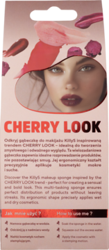 Gąbeczka KillyS Cherry Look w różowym opakowaniu z wizerunkiem kobiety i próbkami szminki, widok z przodu.