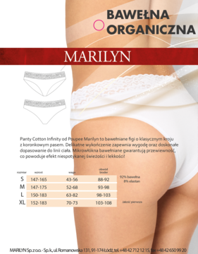 MARILYN Panty Infinity ,figi damskie, bawełniane, z koronkowym pasem, White, rozm. S,tył