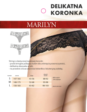 Czarne koronkowe stringi Marilyn na modelce, widok z tyłu. Zbliżenie na delikatną koronkę i wygodny fason.