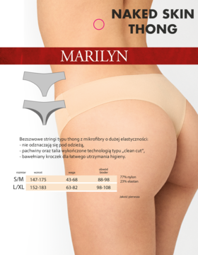 MARILYN Thong Naked Skin ,stringi damskie, Natural, rozm. S/M,tył