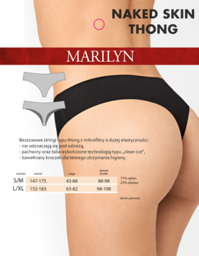 Czarne stringi bezszwowe Marilyn NAKED SKIN THONG z mikrofibry, widok z tyłu na modelce.