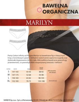 MARILYN Panty Infinity ,figi damskie, bawełniane, z koronkowym pasem, Black, rozm. M,tył
