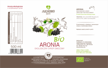JUCHOWO FARM ,syrop z aronii, ekologiczny, Bio,tył