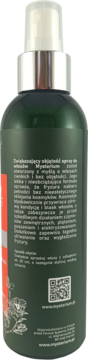 Tył ciemnozielonej butelki sprayu Mysterium do zwiększania objętości włosów, z tekstem PL i kodem QR.