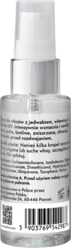 Tył butelki Bioelixire Serum z jedwabiem, przezroczysta, srebrny aplikator, widoczny kod kreskowy i skład.