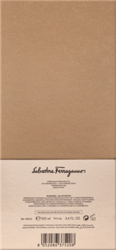 Tył opakowania perfum Salvatore Ferragamo Tuscan Creations Vendemmia EDP 100ml, widoczny kod i skład.