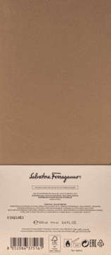Tył beżowo-brązowego pudełka Salvatore Ferragamo Tuscan Creations Convivio EDP 100 ml.