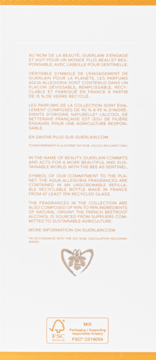 Tył beżowego opakowania Guerlain Aqua Allegoria Mandarine Basilic, z informacjami, logo pszczoły i FSC.