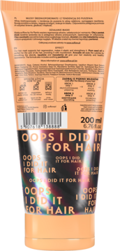 Tył pomarańczowej tubki so!flow OOPS I DID IT FOR HAIR, maska emolientowo-proteinowa, z etykietą PL/EN, 200ml.