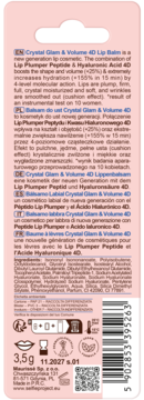 Tył różowego Crystal Glam & Volume 4D Lip Balm 3.5g, z opisem, składem i terminem ważności.