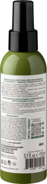 Tył zielonej butelki Petal Fresh, odżywka nawilżająca z UV, składniki i barcode na białej etykiecie.