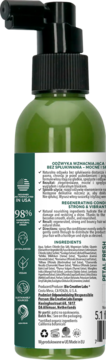 Petal Fresh odżywka do loków z algami, zielona butelka z czarną pompką, tył z opisem składu, 98% natury.
