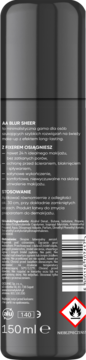 Tył ciemnoszarego sprayu AA Blur Sheer, profesjonalnego utrwalacza do makijażu 150ml, widoczny kod kreskowy i etykieta.