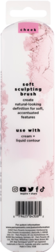 Real Techniques Soft Sculpting Brush, tył opakowania, białe z różowymi smugami, tekst "use with cream + liquid contour".