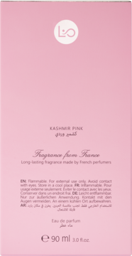 Tył różowej wody perfumowanej Lou De Pre Kashmir Pink 90ml, z informacjami o produkcie i pojemności.