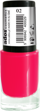 Różowy lakier do paznokci Ados Cosmetics Sunny Gel Solar w szklanej butelce, widok z przodu, z kodem 02.