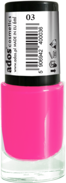 Ados Cosmetics lakier do paznokci w jaskrawym różu, butelka 6ml, widok z przodu z numerem 03.