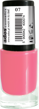 Intensywny różowy lakier do paznokci Ados Sunny Gel Solar, butelka 6ml z etykietą, widok z przodu.