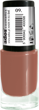 Ados Cosmetics lakier Sunny Gel Solar 09, błyszczący rdzawy róż, w szklanej butelce, widok z przodu.