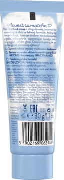 Tył jasnoniebieskiej tubki podkładu Bielenda Blue Matcha fluid-mus 30g, z widocznymi składnikami i barcode.
