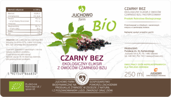 JUCHOWO FARM ,eliksir z owoców czarnego bzu, Bio,tył