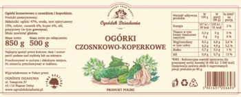 OGRÓDEK DZIADUNIA ,ogórki konserwowe, z czosnkiem i koperkiem,tył